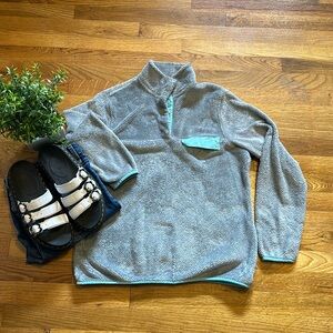 Jach’s Women’s Small Gray Teal Button Long Sleeve Textured Pullover Sweater